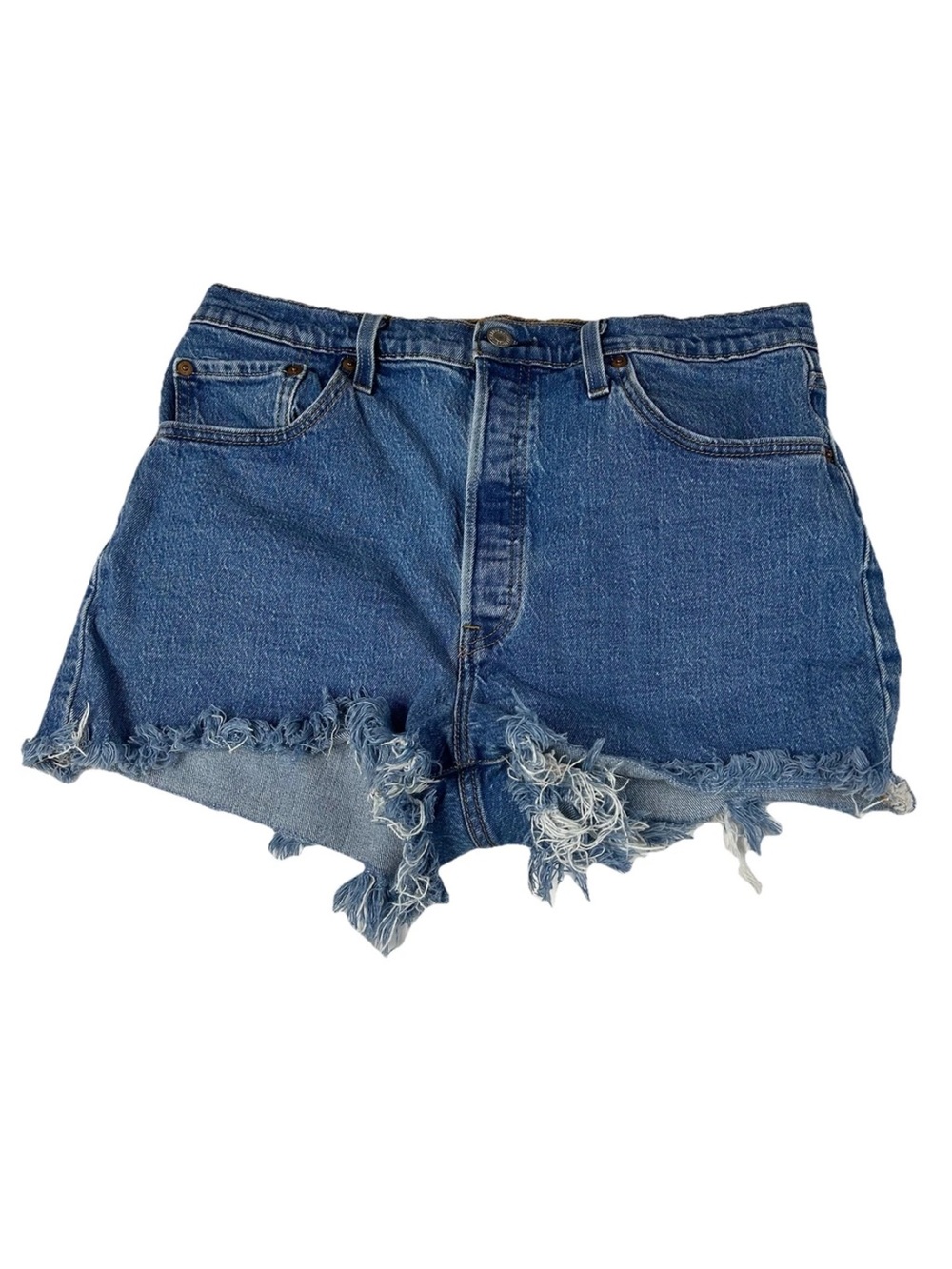 Levi’s 501 Women’s Size 33 Button Fly Jean Short Shorts Frayed Medium Wash #4168